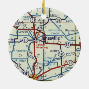 Janesville WI Vintag Map Keramik Ornament