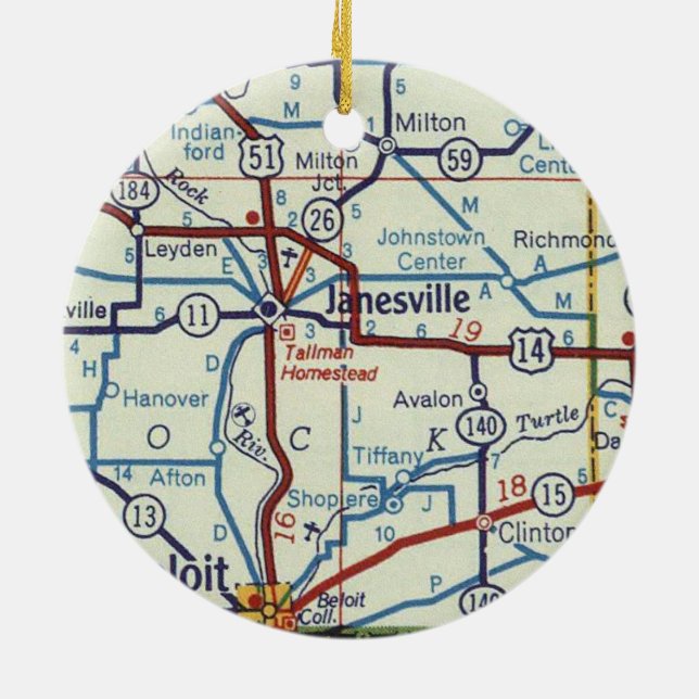 Janesville WI Vintag Map Keramik Ornament (Hinten)