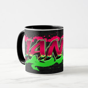 Janet Vorname Name Graffiti red green Tasse