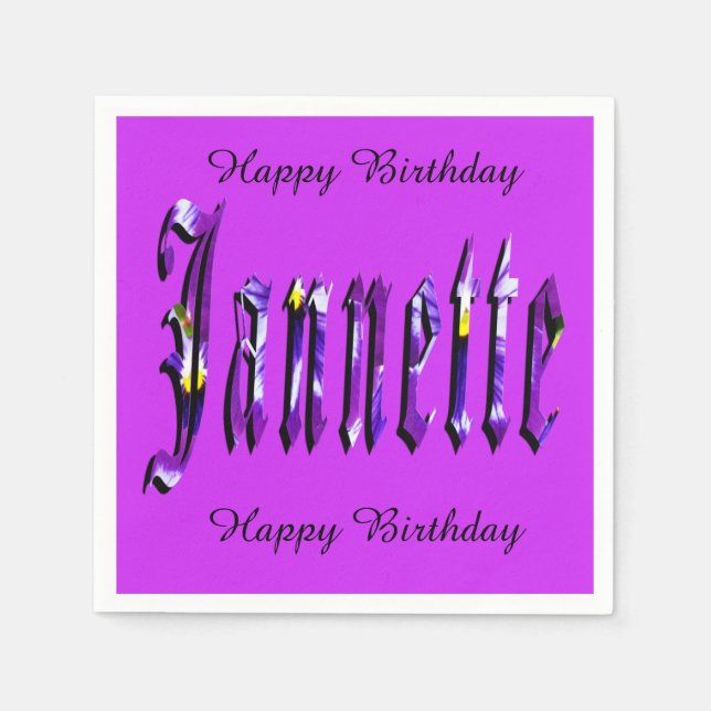 Janette, Name, Logo, Lila Papier Geburtstag Napkin Serviette (Vorderseite)