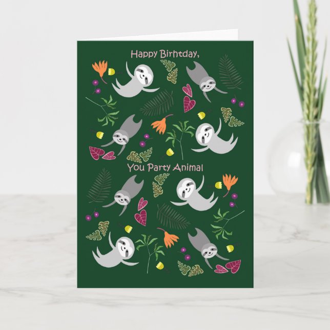 Jangle Sloth Dance Party Animal Funny Birthday Karte (Vorderseite)