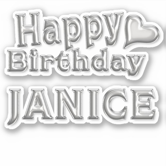 Janice Happy Birthday silver Aufkleber Sticker (Vorderseite)