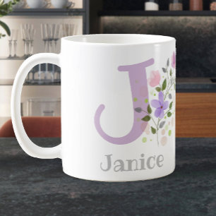 Janice mit Blume für den ersten Vorname Plus Kaffeetasse