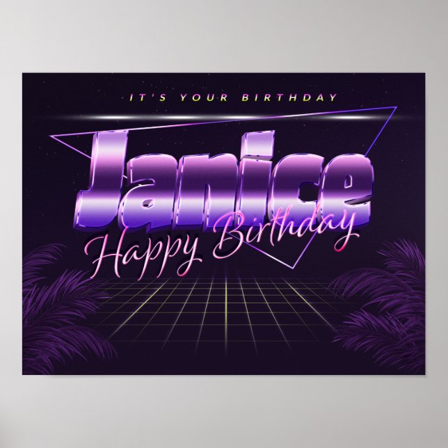 Janice Name Vorname lila retro Poster Geburtstag (Vorne)