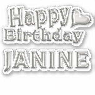 Janine Happy Birthday silver Aufkleber Sticker