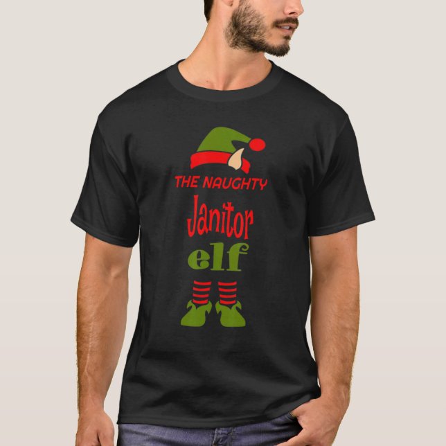 JANITOR Elf Naughty Christmas Matching Pajama Teil T-Shirt (Vorderseite)
