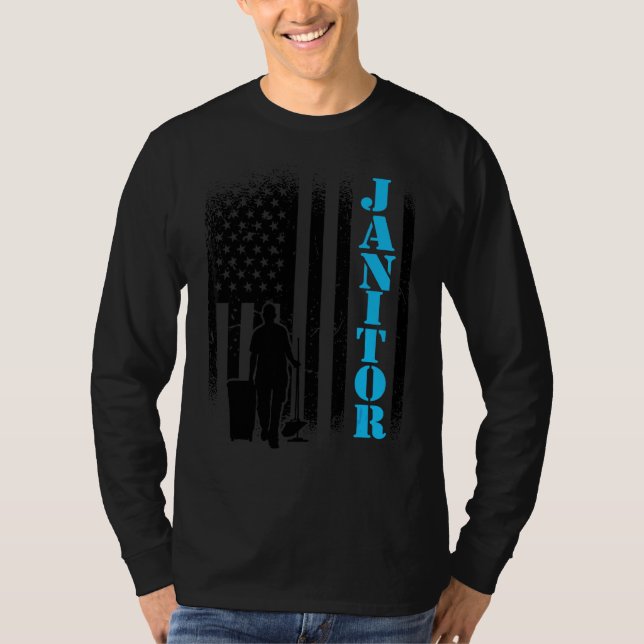 Janitor Usa Flag Janitor Facility Manager Handyman T-Shirt (Vorderseite)