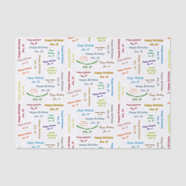 Januar, 10. Geburtstags-Gewebepapier Seidenpapier (Vorderseite)