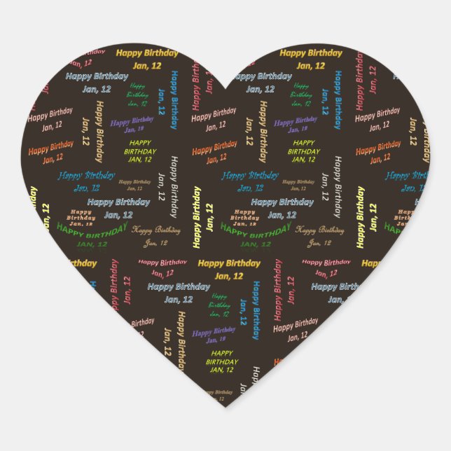 Januar, 12 Geburtstag Herz-Aufkleber (Vorderseite)