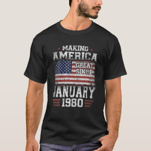 Januar 1980 Amerikanische Flagge 42 Geburtstagsges T-Shirt