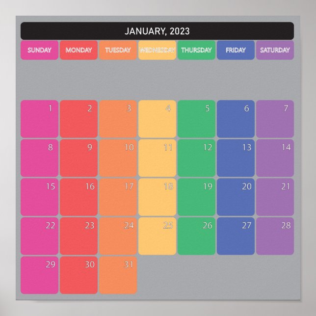 Januar 2023 Planer-Kalender Farbtage Poster (Vorne)