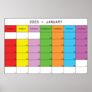 Januar 2025 Farbtage Kalenderplaner Poster