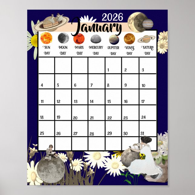 Januar 2026 Monatskalender Astrologisch     Poster (Vorne)