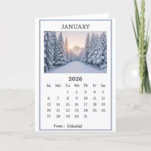Januar 2026 Snowy Mountain Calendar Page Dankeskarte