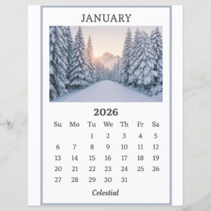 Januar 2026 Snowy Mountain Calendar Page Flyer