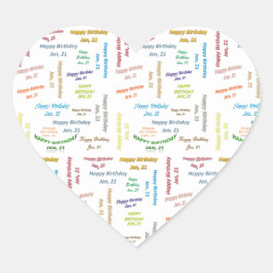 Januar, 21 Geburtstagsaufkleber Herz-Aufkleber