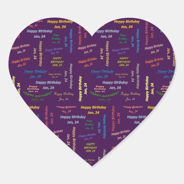 Januar, 24 Geburtstagsaufkleber Herz-Aufkleber (Vorderseite)