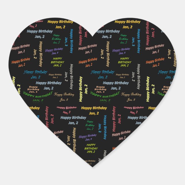 Januar, 2 Geburtstagsticker Herz-Aufkleber (Vorderseite)