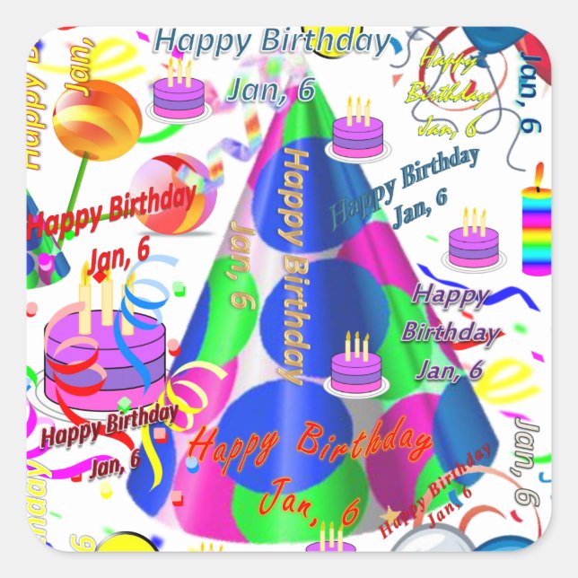 Januar, 6 Kindergeburtstag Stickers (Vorderseite)