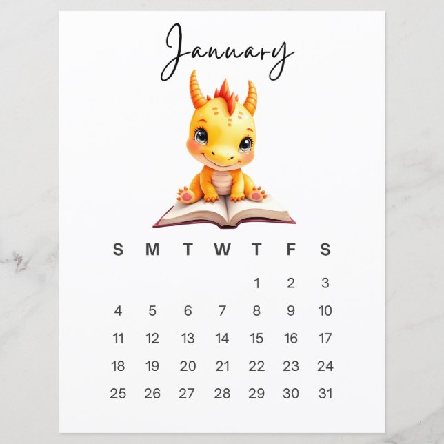 Januar Baby-Drache Kunstprint Whimsical Fantasy  (Vorderseite)