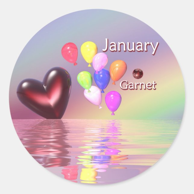 Januar Birthday Garnet Heart Runder Aufkleber (Vorderseite)
