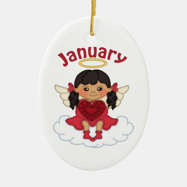 Januar Birthstone Angel Black Keramik Ornament (Vorne)