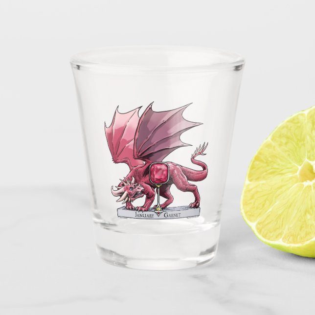 Januar Birthstone Dragon - Garnet Schnapsglas (Vorderseite)