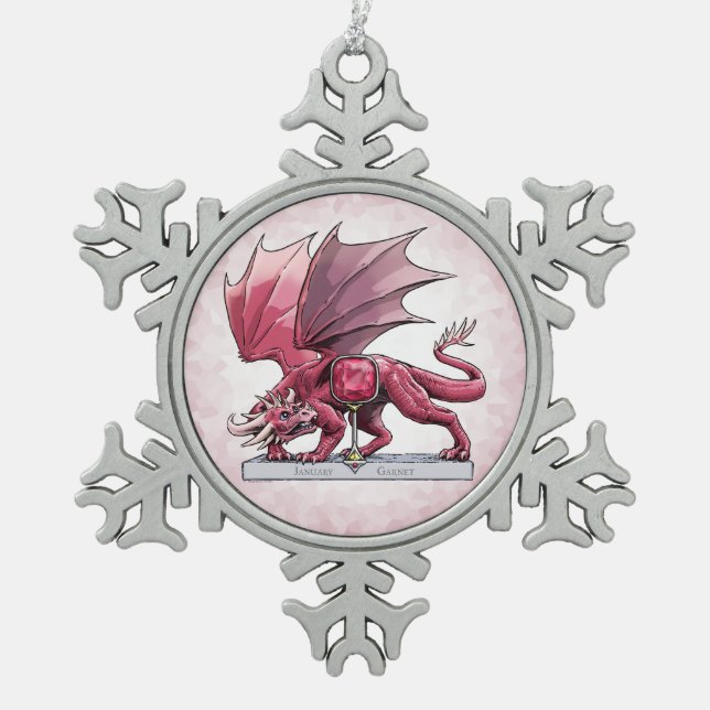 Januar Birthstone Dragon - Garnet Schneeflocken Zinn-Ornament (Vorderseite)