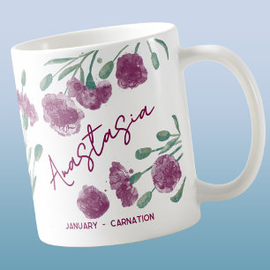 Januar-Geburtsblume Individueller Name Nelke Kaffeetasse