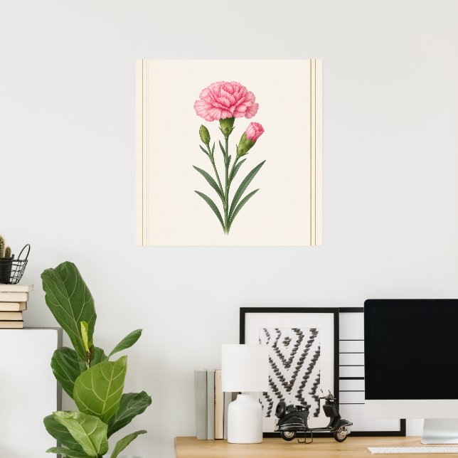 Januar-Geburtsblume, Nelke Botanisch Poster (Heimbüro)