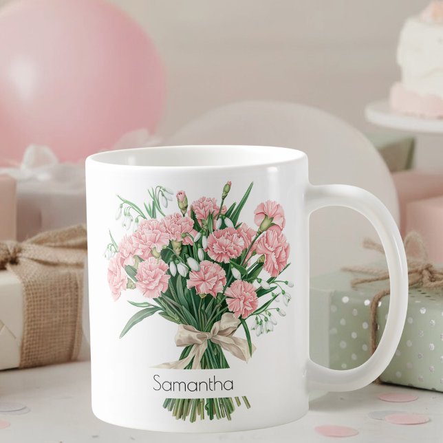 Januar-Geburtsblumen-Tasse | Rosa Nelken Kaffeetasse (Von Creator hochgeladen)
