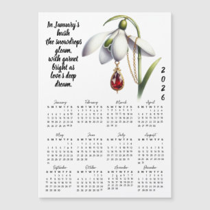 Januar-Geburtsblumen- und Stein-Kalender Magnetkarte