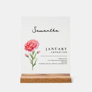 Januar Geburtsmonat Blume Carnation Personalisiert Acrylschild