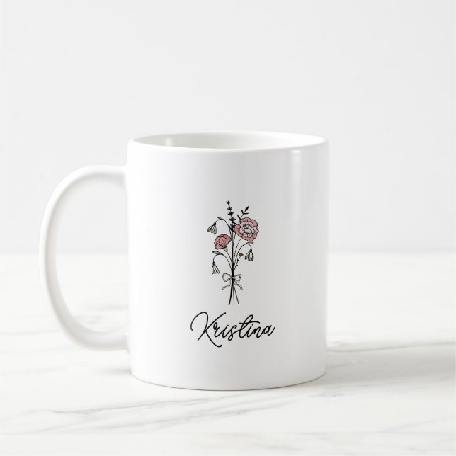 Januar Geburtsname Blume & elegante Skriptbezeichn Kaffeetasse (Links)