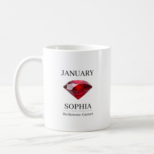 Januar Geburtsstein Geburtstagsname Granat Kaffeetasse (Links)