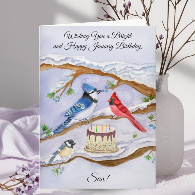 Januar Geburtstag Hinterhof Vögel Sohn Karte (Von Creator hochgeladen)