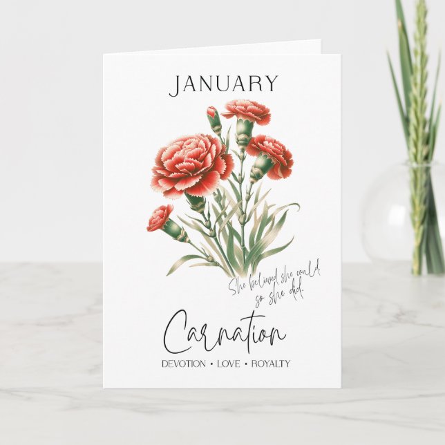 Januar Geburtstag Monat Blume Carnation Karte (Vorderseite)
