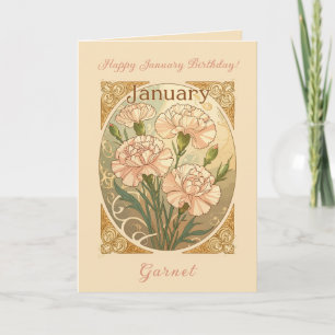 Januar Geburtstag Rosa Dianthus Blumen Art Nouveau Karte
