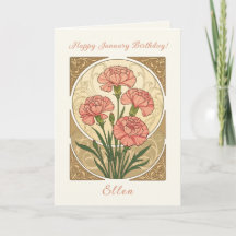 Januar Geburtstag Rosa Nelken Blumen Art Nouveau