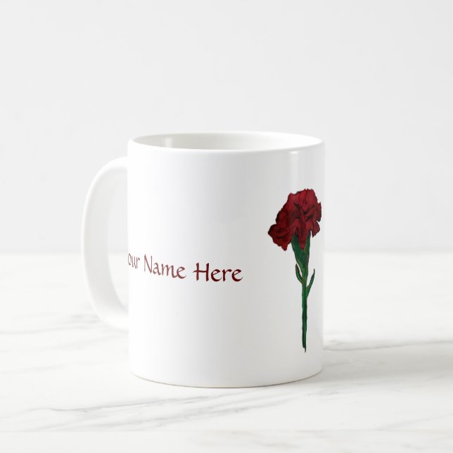 Januar: Granats-Gartennelken-personalisierte Tasse (Vorderseite Links)