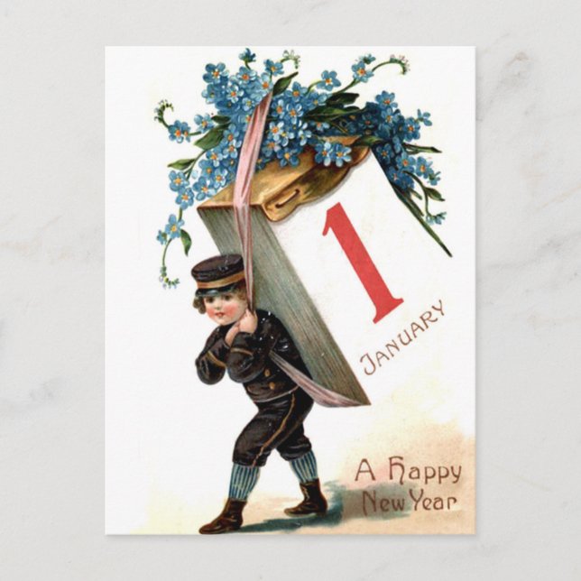 Januar kommt der Erste Postkarte (Vorderseite)