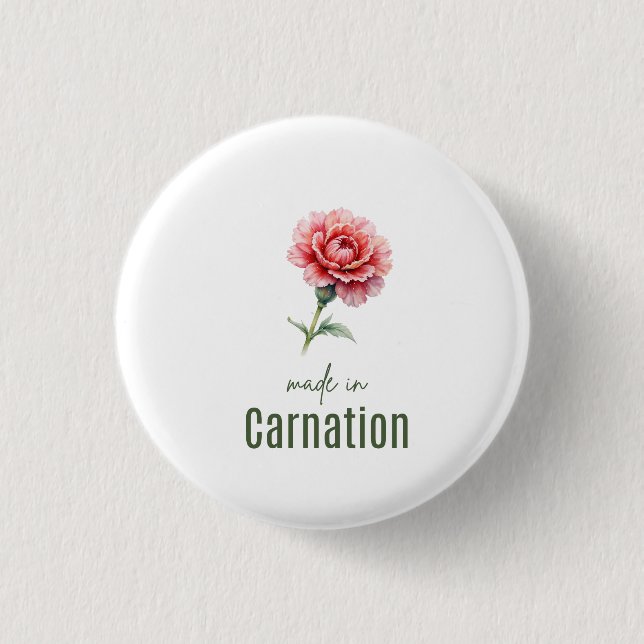 Januar-Nelken-Geburtsblume Wasserfarbe Knopf Button (Vorderseite)
