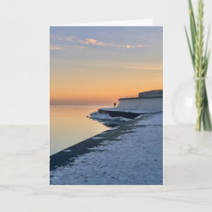 Januar-Sonnenaufgang über dem Michigansee Karte