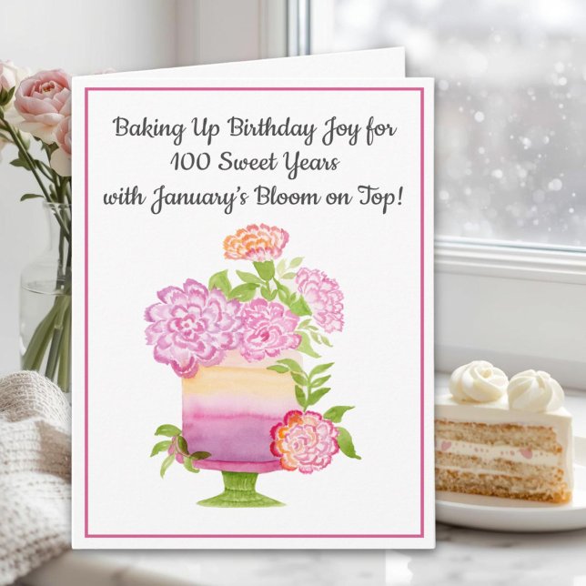 January 100th Birthday Cake Purple Carnations Karte (Von Creator hochgeladen)