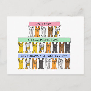 January 16th Birthday Cute Cartoon Cats Postkarte
