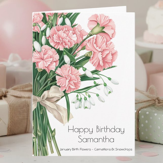January Birth Flower Birthday Card | Carnations Karte (Von Creator hochgeladen)