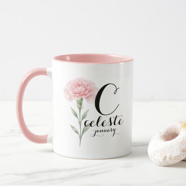 January Birth Flower Mug – Pink Carnation Gift Tasse (Mit Donut)