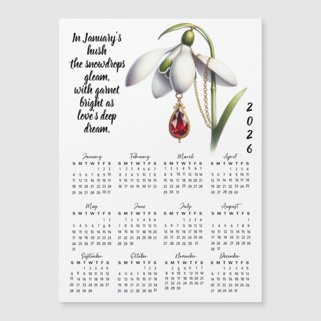 January Birth Flower & Stone Calendar Magnetkarte (Vorderseite)