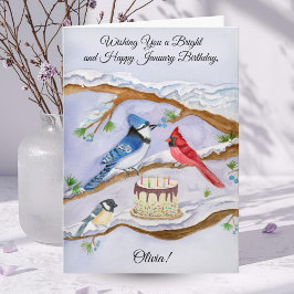January Birthday Backyard Birds Personalize  Karte