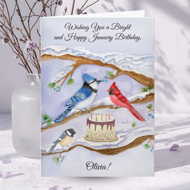 January Birthday Backyard Birds Personalize  Karte (Von Creator hochgeladen)